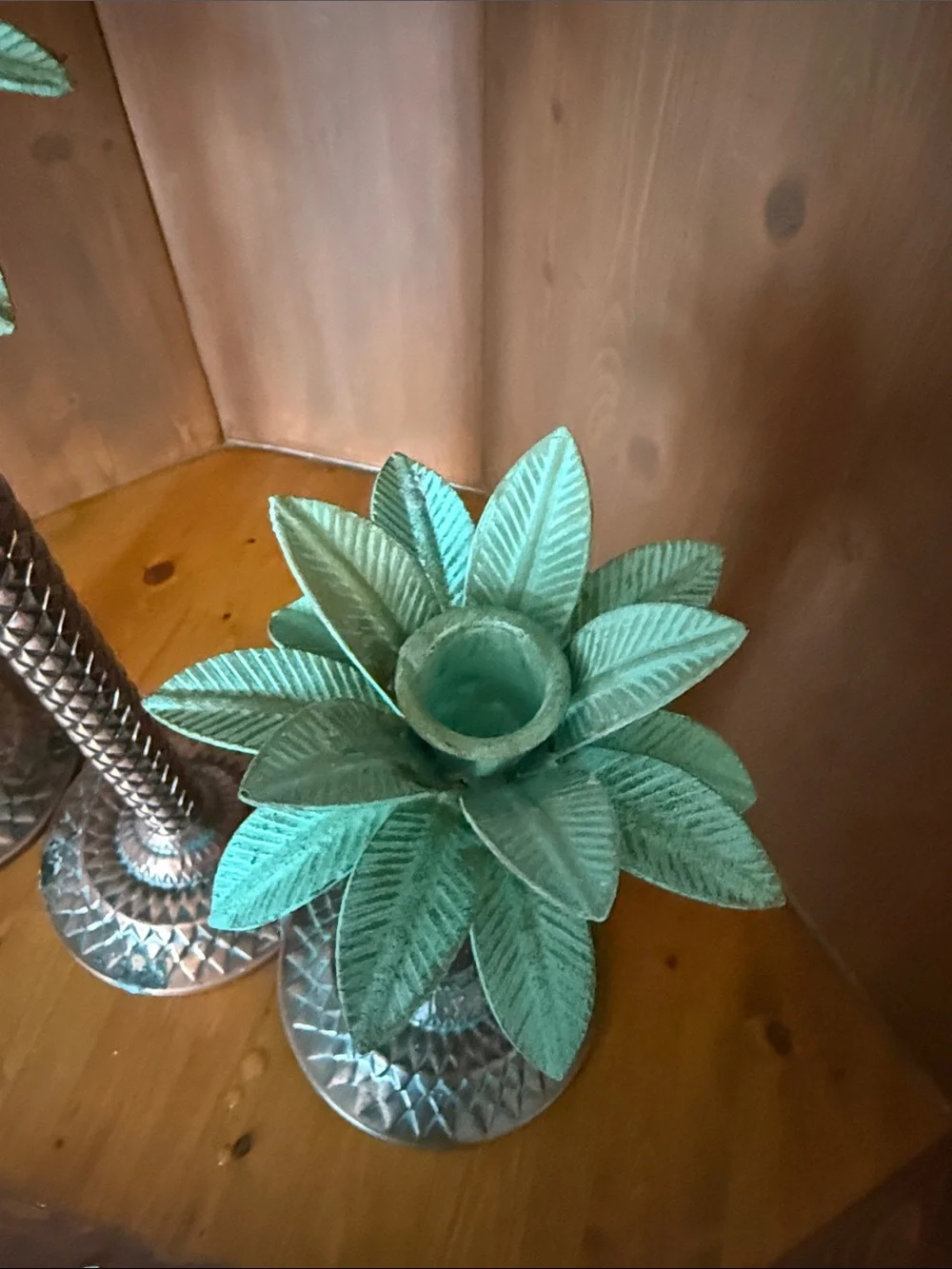 Vintage Metal Palm Tree Candlestick Taper Holders - Graduated Set of 3